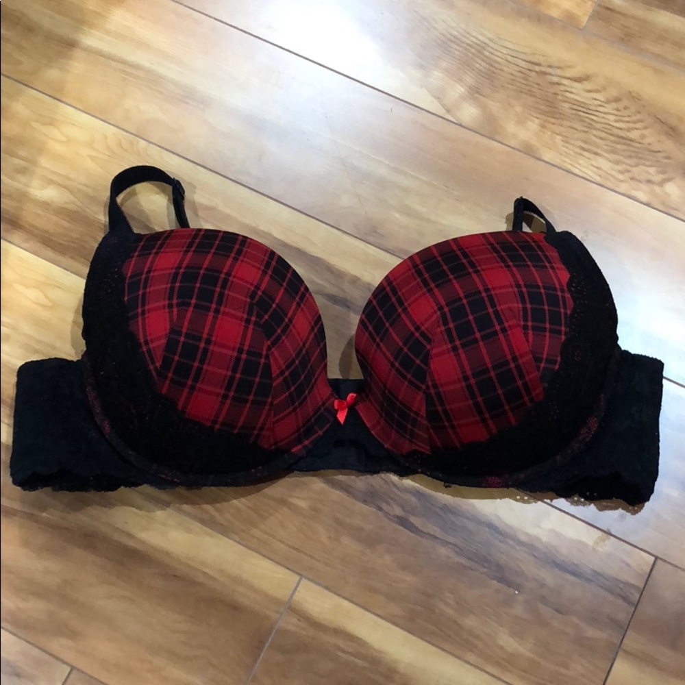 Plaid push plunge bra